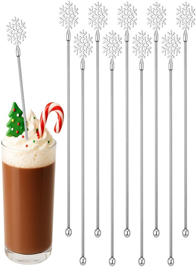 Reallnaive 10 Pack Christmas Snowflake Drink Stirrers Hot Cocoa Bar Chocolate Supplies Cocktail Stir Sticks Metal Swizzle Sticks 7.9 Inch Winter Coffee Stirrers Reusable for Xmas Party Decor - Image 1